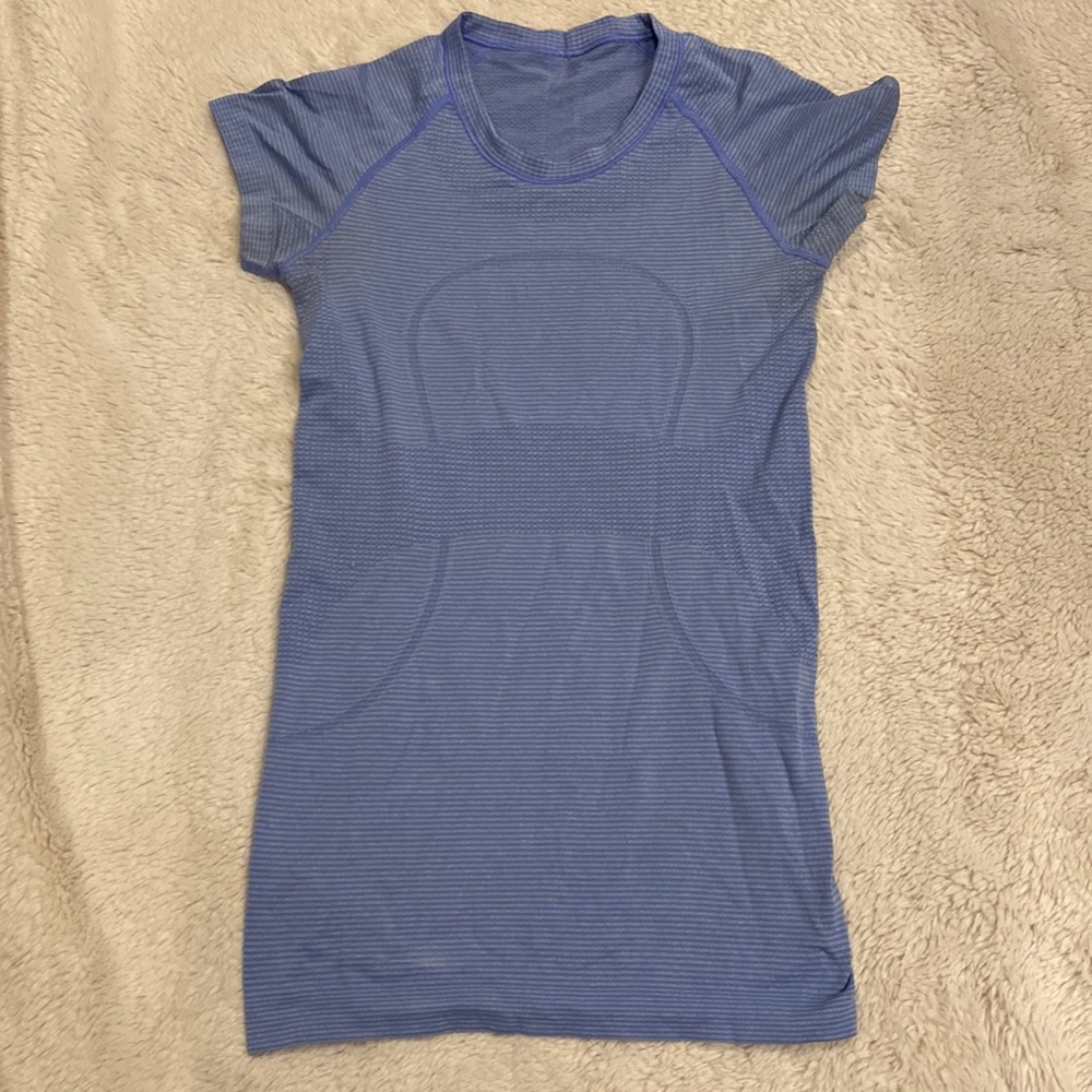 Lululemon Blue Striped Swiftly Tech Short Sleeve